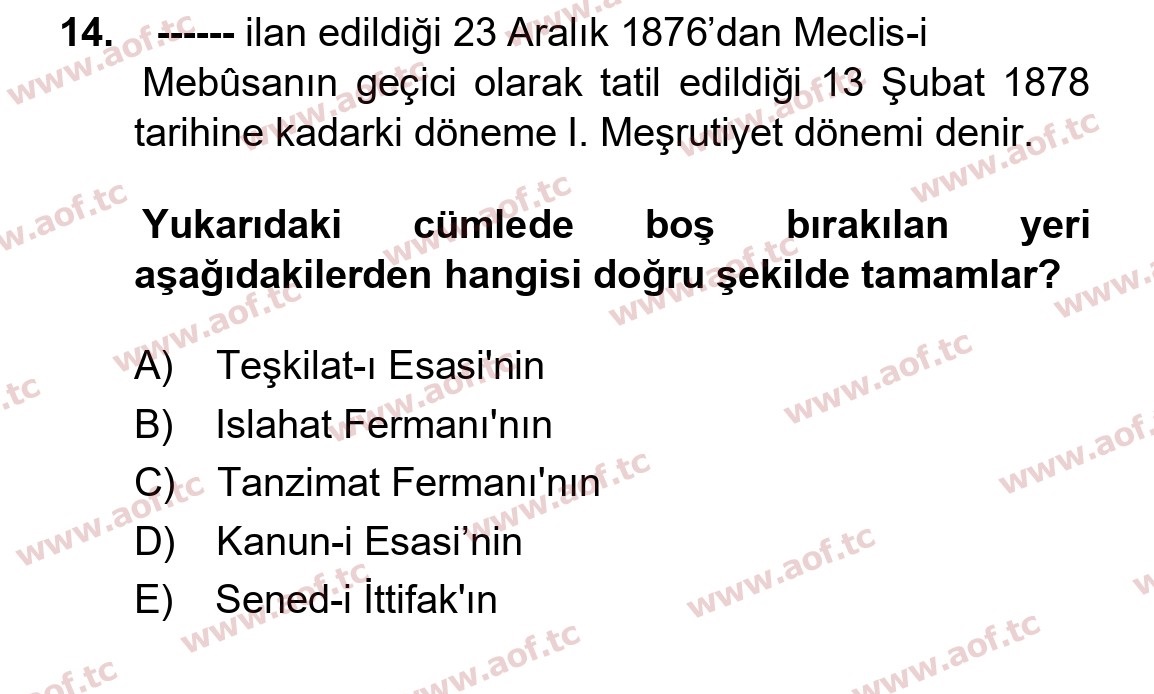 2024 Atatürk İlkeleri ve İnkılap Tarihi 1 Arasınav 14. Çıkmış Sınav Sorusu