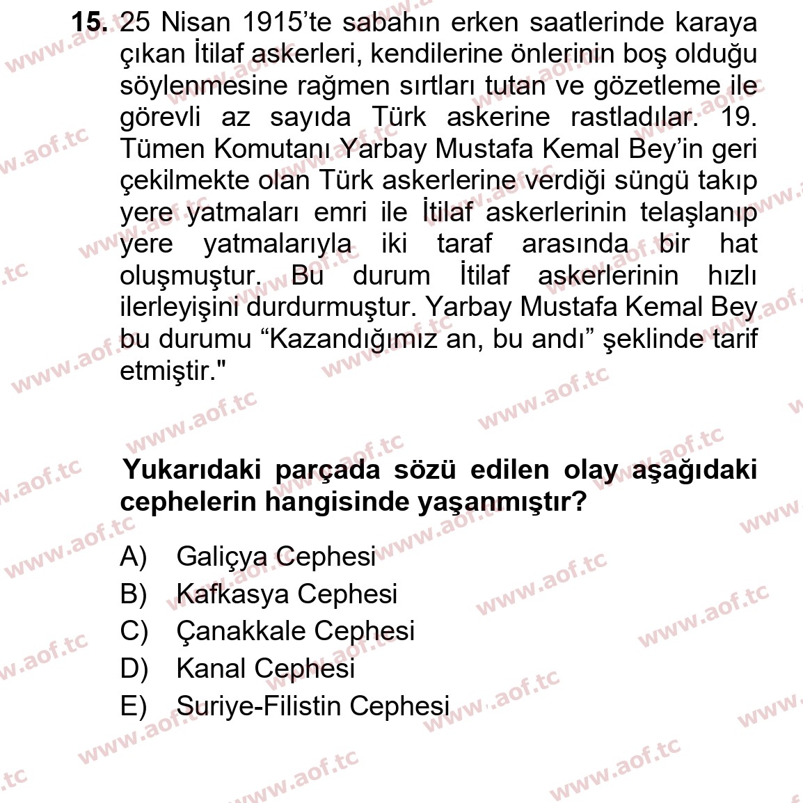 2024 Atatürk İlkeleri ve İnkılap Tarihi 1 Arasınav 15. Çıkmış Sınav Sorusu