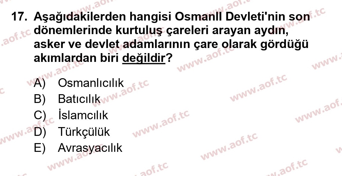 2024 Atatürk İlkeleri ve İnkılap Tarihi 1 Arasınav 17. Çıkmış Sınav Sorusu