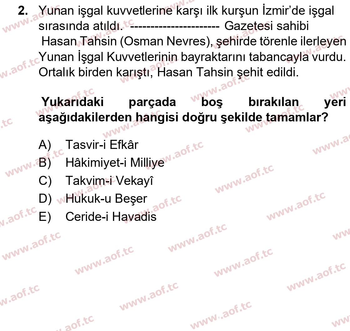 2024 Atatürk İlkeleri ve İnkılap Tarihi 1 Arasınav 2. Çıkmış Sınav Sorusu