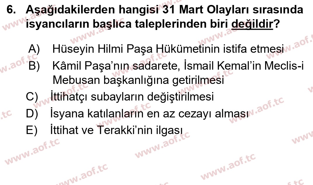 2024 Atatürk İlkeleri ve İnkılap Tarihi 1 Arasınav 6. Çıkmış Sınav Sorusu