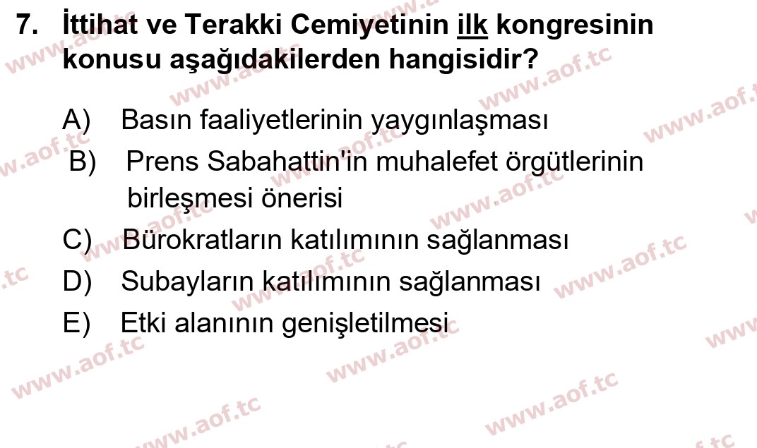 2024 Atatürk İlkeleri ve İnkılap Tarihi 1 Arasınav 7. Çıkmış Sınav Sorusu