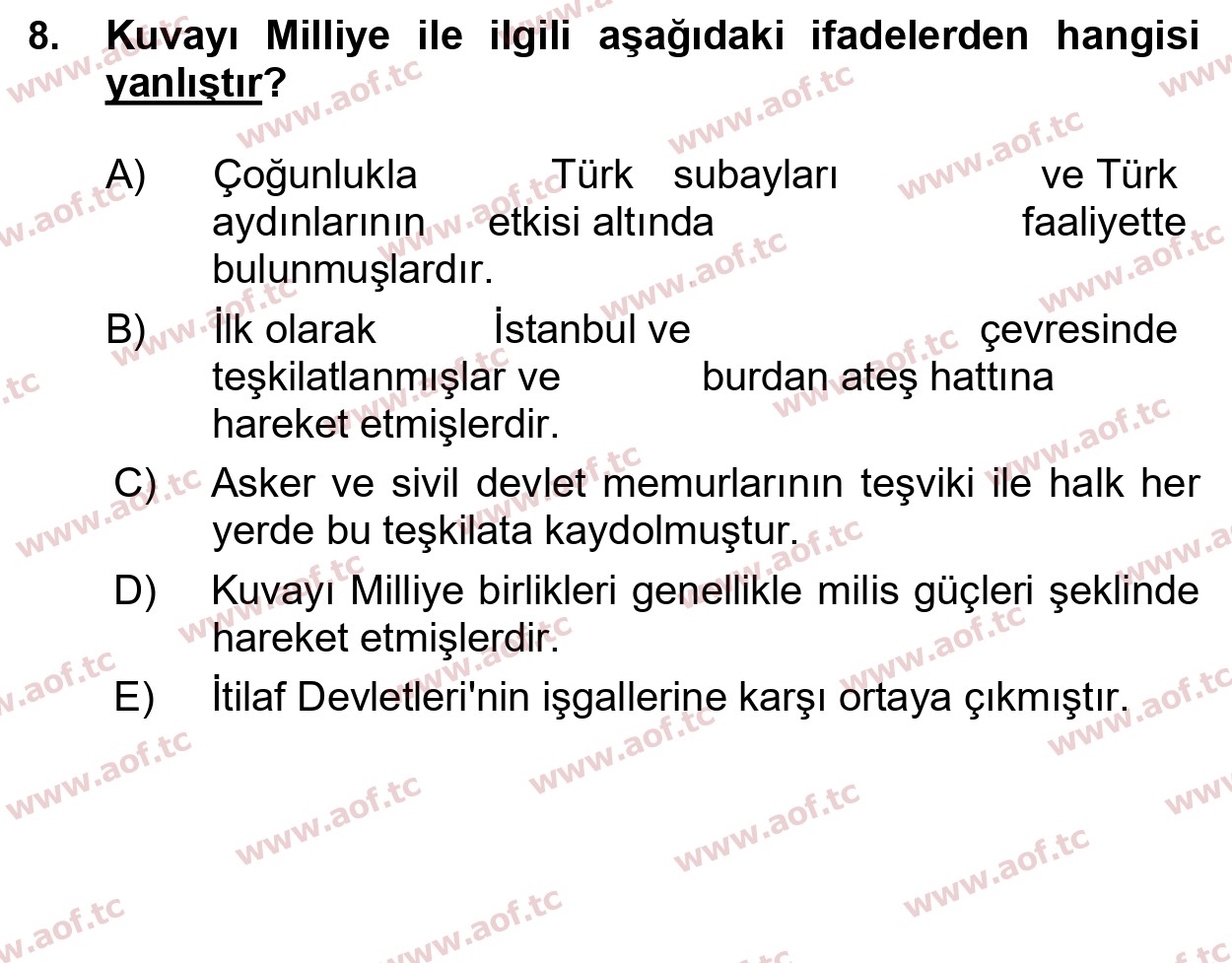 2024 Atatürk İlkeleri ve İnkılap Tarihi 1 Arasınav 8. Çıkmış Sınav Sorusu