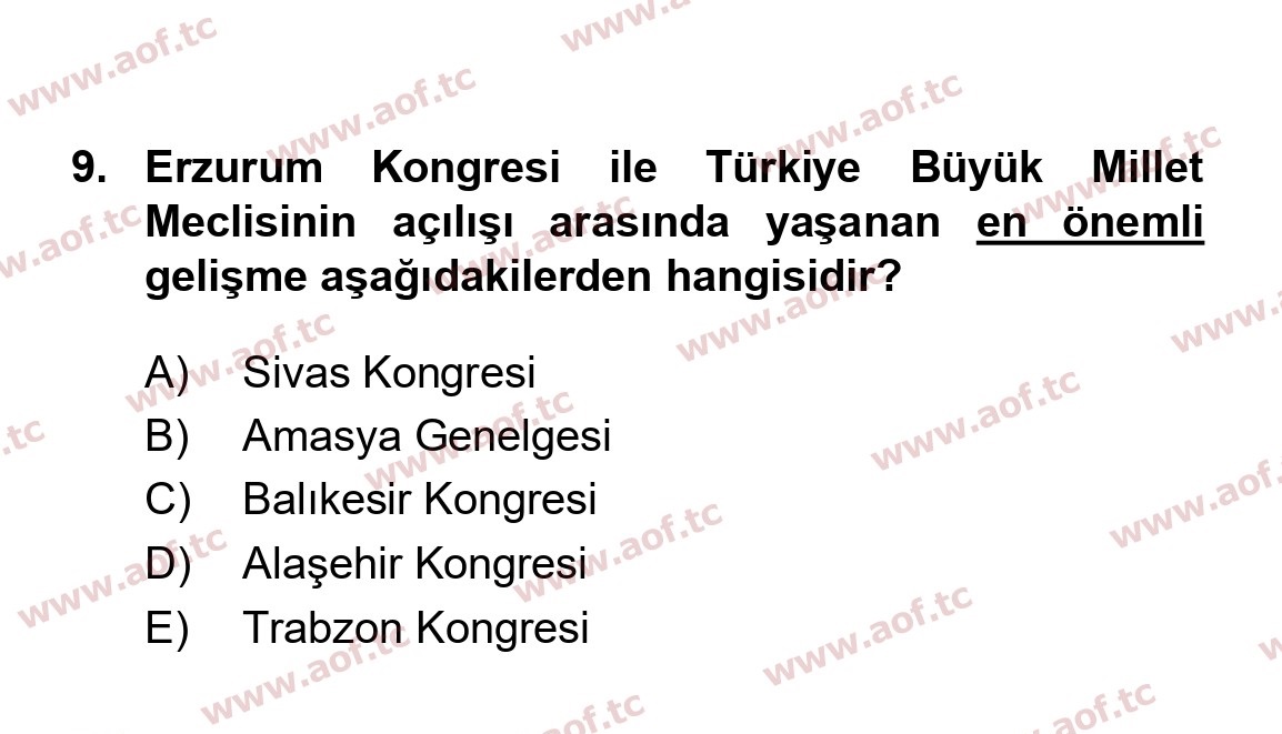 2024 Atatürk İlkeleri ve İnkılap Tarihi 1 Arasınav 9. Çıkmış Sınav Sorusu