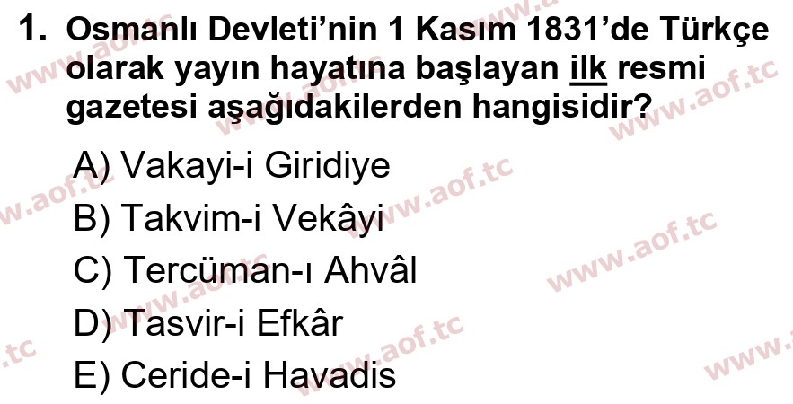 2025 Atatürk İlkeleri ve İnkılap Tarihi 1 Arasınav 1. Çıkmış Sınav Sorusu