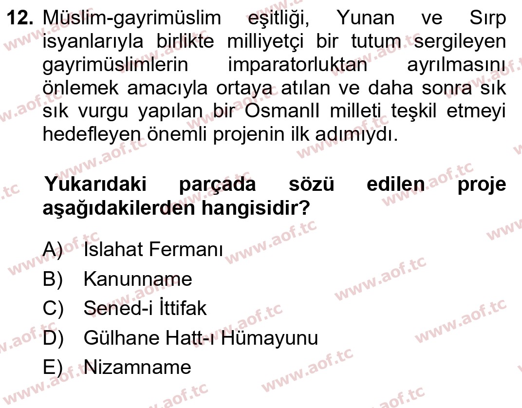 2025 Atatürk İlkeleri ve İnkılap Tarihi 1 Arasınav 12. Çıkmış Sınav Sorusu