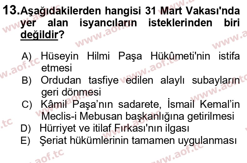 2025 Atatürk İlkeleri ve İnkılap Tarihi 1 Arasınav 13. Çıkmış Sınav Sorusu