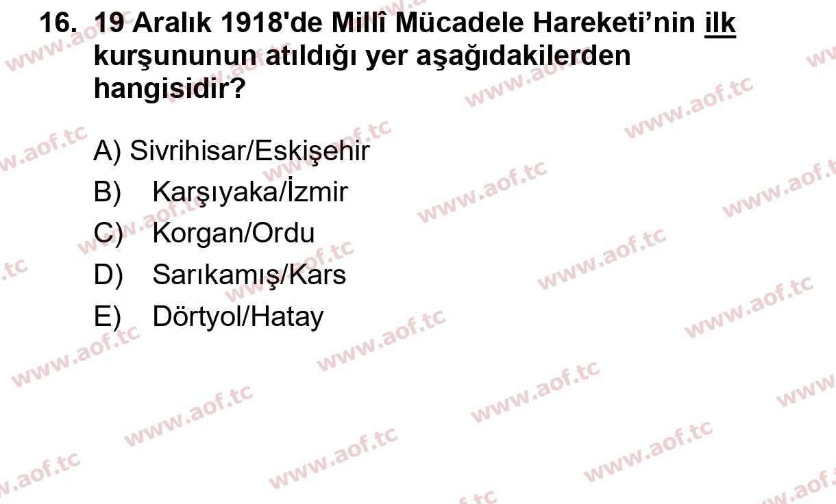2025 Atatürk İlkeleri ve İnkılap Tarihi 1 Arasınav 16. Çıkmış Sınav Sorusu
