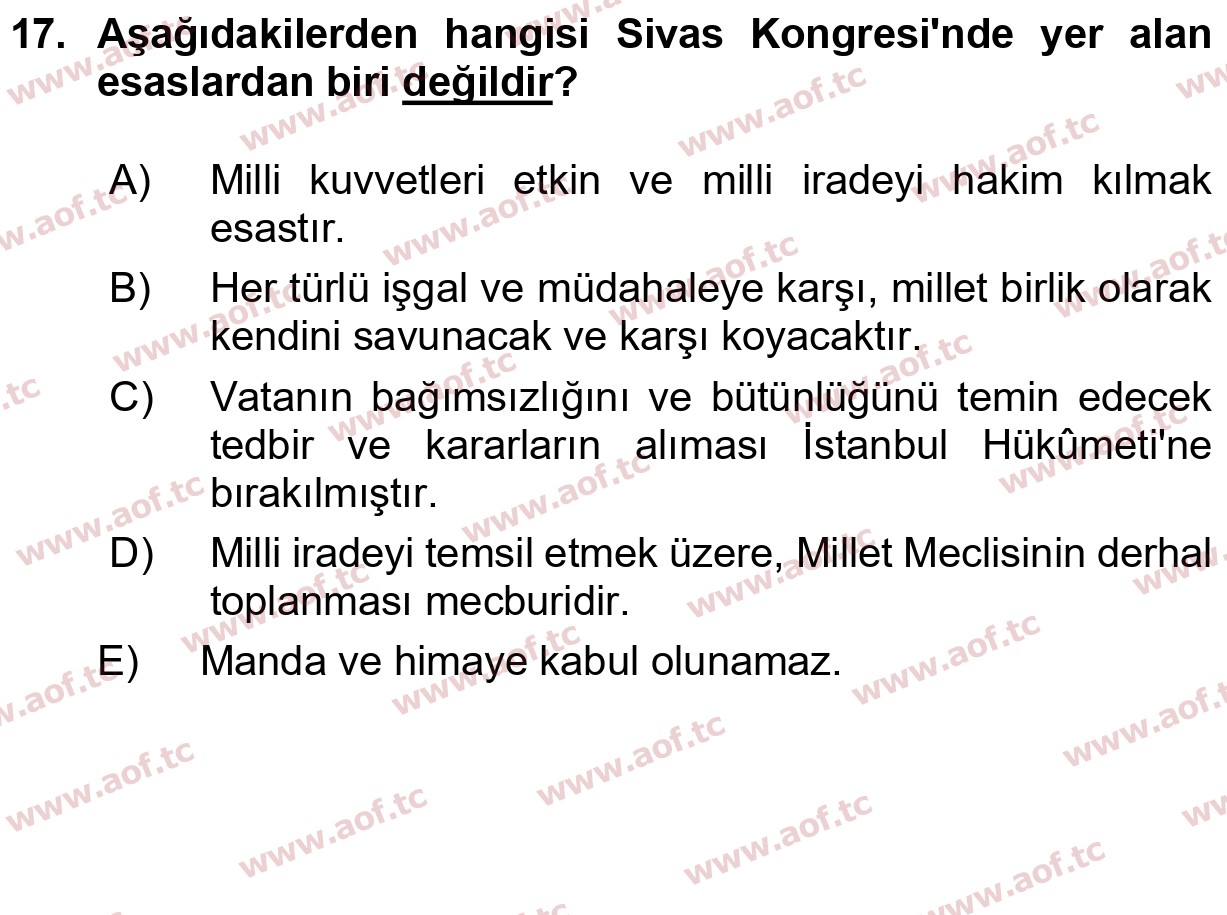 2025 Atatürk İlkeleri ve İnkılap Tarihi 1 Arasınav 17. Çıkmış Sınav Sorusu