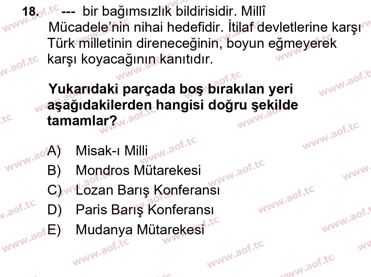 2025 Atatürk İlkeleri ve İnkılap Tarihi 1 Arasınav 18. Çıkmış Sınav Sorusu