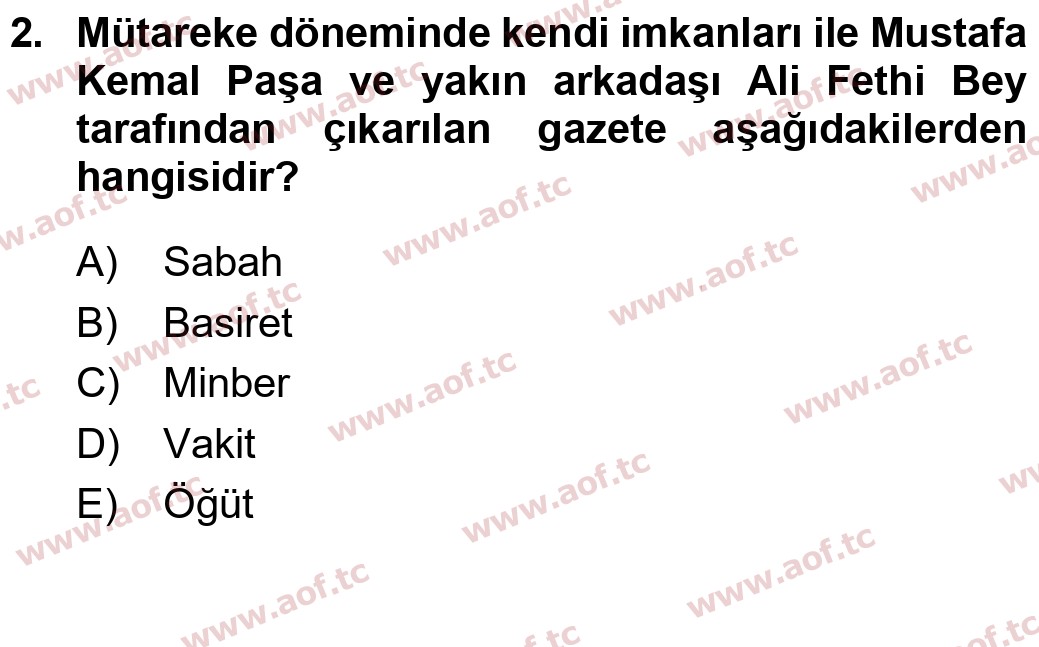 2025 Atatürk İlkeleri ve İnkılap Tarihi 1 Arasınav 2. Çıkmış Sınav Sorusu