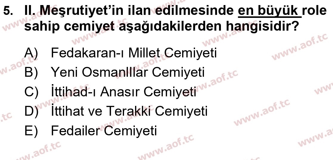 2025 Atatürk İlkeleri ve İnkılap Tarihi 1 Arasınav 5. Çıkmış Sınav Sorusu