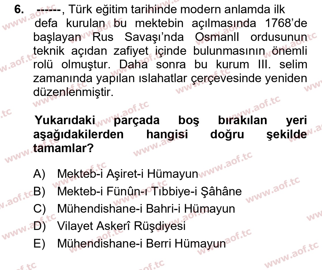 2025 Atatürk İlkeleri ve İnkılap Tarihi 1 Arasınav 6. Çıkmış Sınav Sorusu