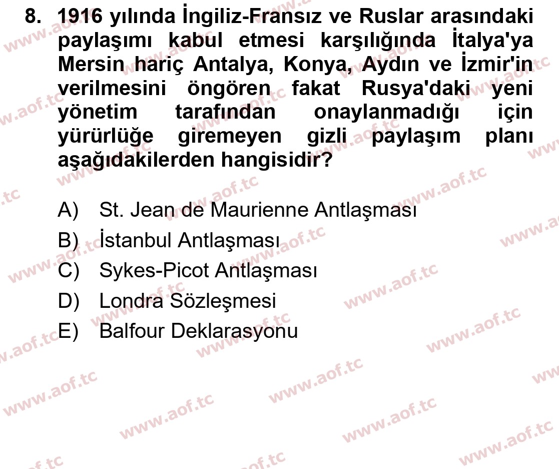 2025 Atatürk İlkeleri ve İnkılap Tarihi 1 Arasınav 8. Çıkmış Sınav Sorusu