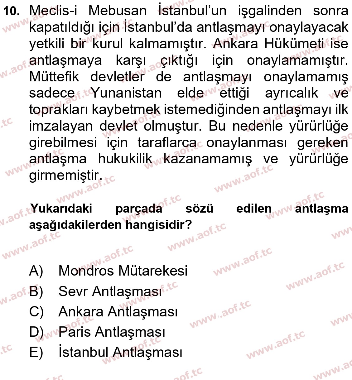  2026 Atatürk İlkeleri ve İnkılap Tarihi 1 Arasınav 10. Çıkmış Sınav Sorusu