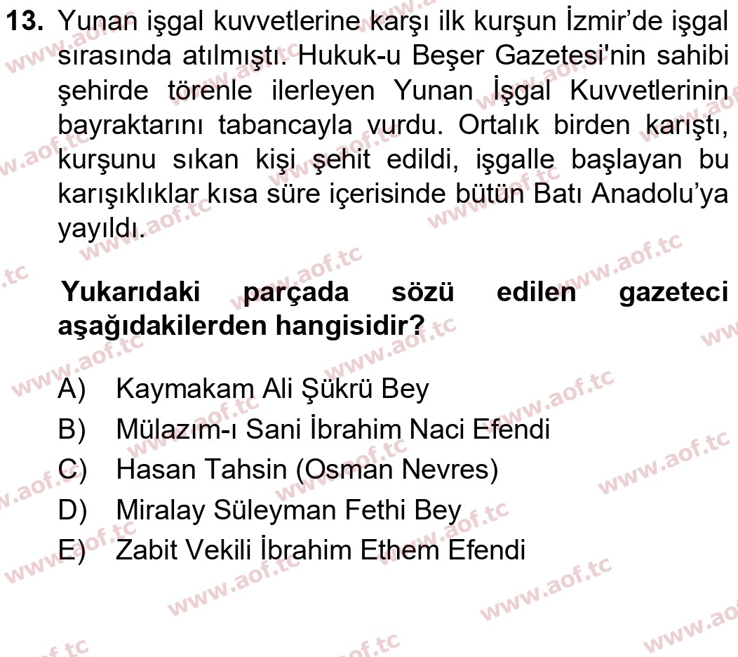  2026 Atatürk İlkeleri ve İnkılap Tarihi 1 Arasınav 13. Çıkmış Sınav Sorusu