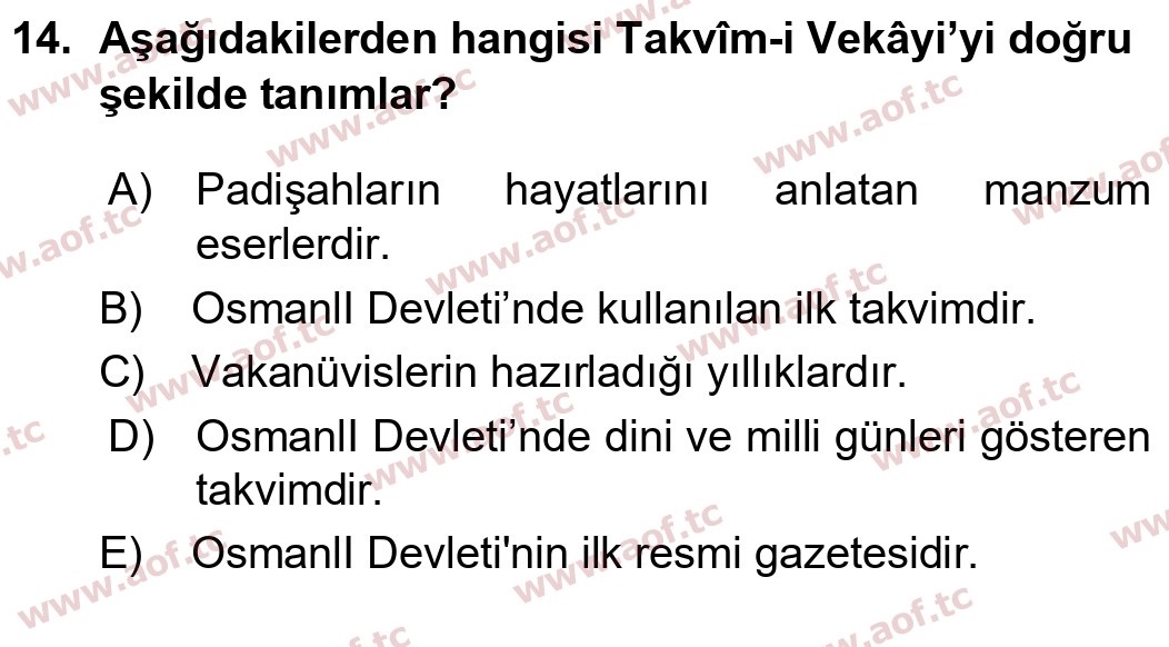  2026 Atatürk İlkeleri ve İnkılap Tarihi 1 Arasınav 14. Çıkmış Sınav Sorusu
