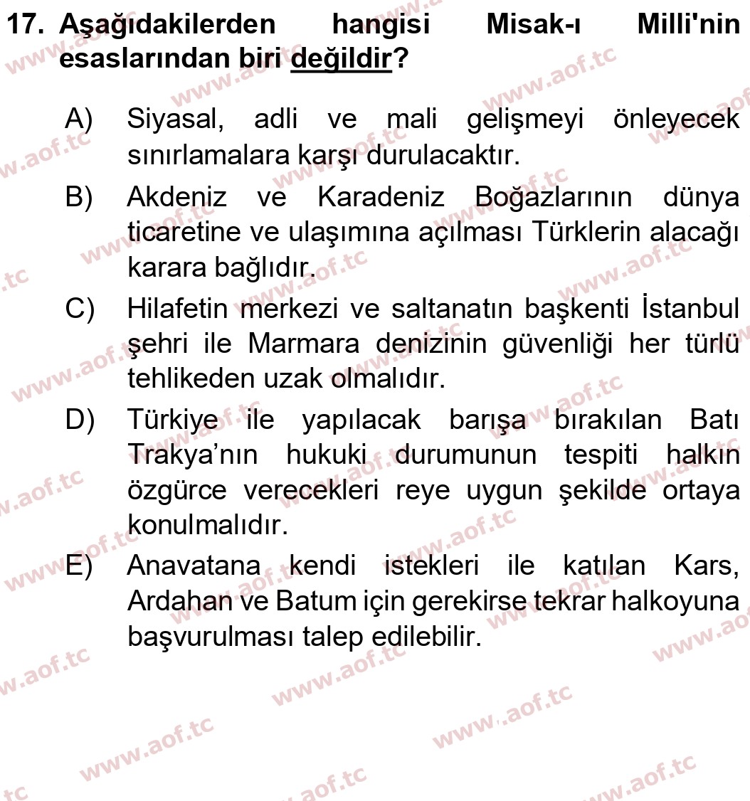  2026 Atatürk İlkeleri ve İnkılap Tarihi 1 Arasınav 17. Çıkmış Sınav Sorusu