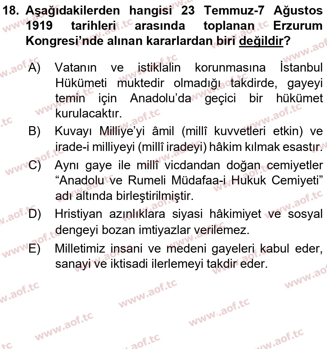  2026 Atatürk İlkeleri ve İnkılap Tarihi 1 Arasınav 18. Çıkmış Sınav Sorusu