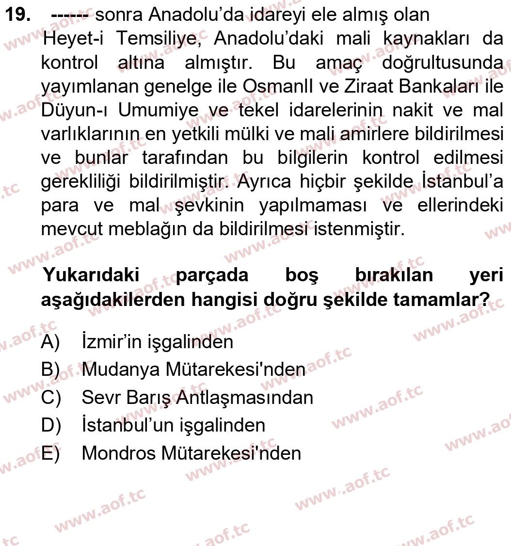  2026 Atatürk İlkeleri ve İnkılap Tarihi 1 Arasınav 19. Çıkmış Sınav Sorusu
