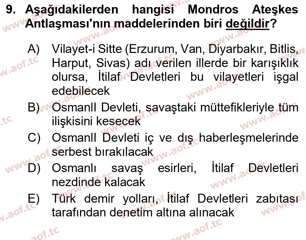  2026 Atatürk İlkeleri ve İnkılap Tarihi 1 Arasınav 9. Çıkmış Sınav Sorusu