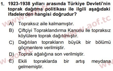 2016 Atatürk İlkeleri ve İnkılap Tarihi 2 Arasınav 1. Çıkmış Sınav Sorusu