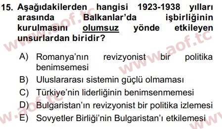 2016 Atatürk İlkeleri ve İnkılap Tarihi 2 Arasınav 15. Çıkmış Sınav Sorusu
