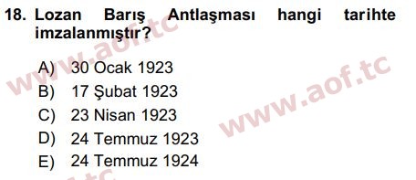 2016 Atatürk İlkeleri ve İnkılap Tarihi 2 Arasınav 18. Çıkmış Sınav Sorusu