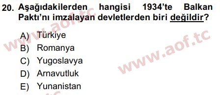 2016 Atatürk İlkeleri ve İnkılap Tarihi 2 Arasınav 20. Çıkmış Sınav Sorusu