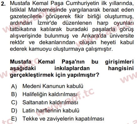 2017 Atatürk İlkeleri ve İnkılap Tarihi 2 Final 2. Çıkmış Sınav Sorusu