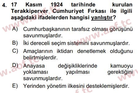 2017 Atatürk İlkeleri ve İnkılap Tarihi 2 Final 4. Çıkmış Sınav Sorusu