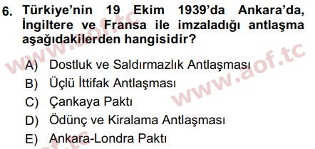 2017 Atatürk İlkeleri ve İnkılap Tarihi 2 Final 6. Çıkmış Sınav Sorusu