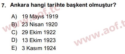 2018 Atatürk İlkeleri ve İnkılap Tarihi 2 Arasınav 7. Çıkmış Sınav Sorusu