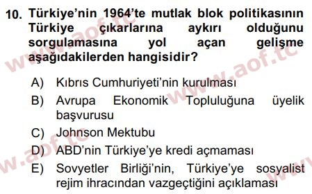 2019 Atatürk İlkeleri ve İnkılap Tarihi 2 Final 10. Çıkmış Sınav Sorusu