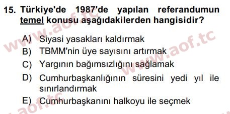 2019 Atatürk İlkeleri ve İnkılap Tarihi 2 Final 15. Çıkmış Sınav Sorusu