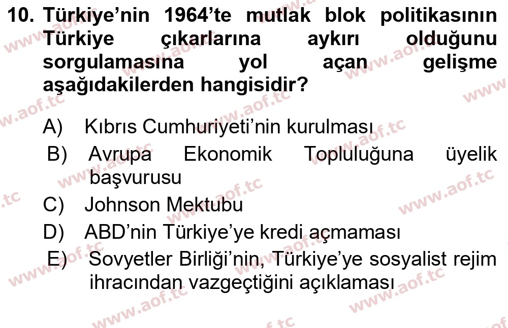 2020 Atatürk İlkeleri ve İnkılap Tarihi 2 Final 10. Çıkmış Sınav Sorusu