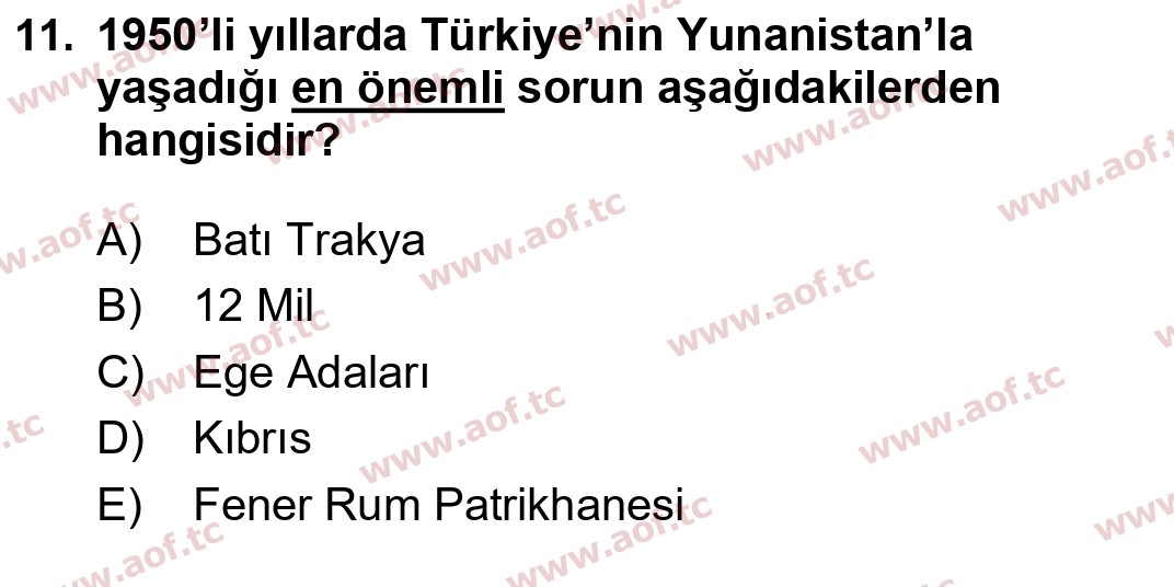 2020 Atatürk İlkeleri ve İnkılap Tarihi 2 Final 11. Çıkmış Sınav Sorusu
