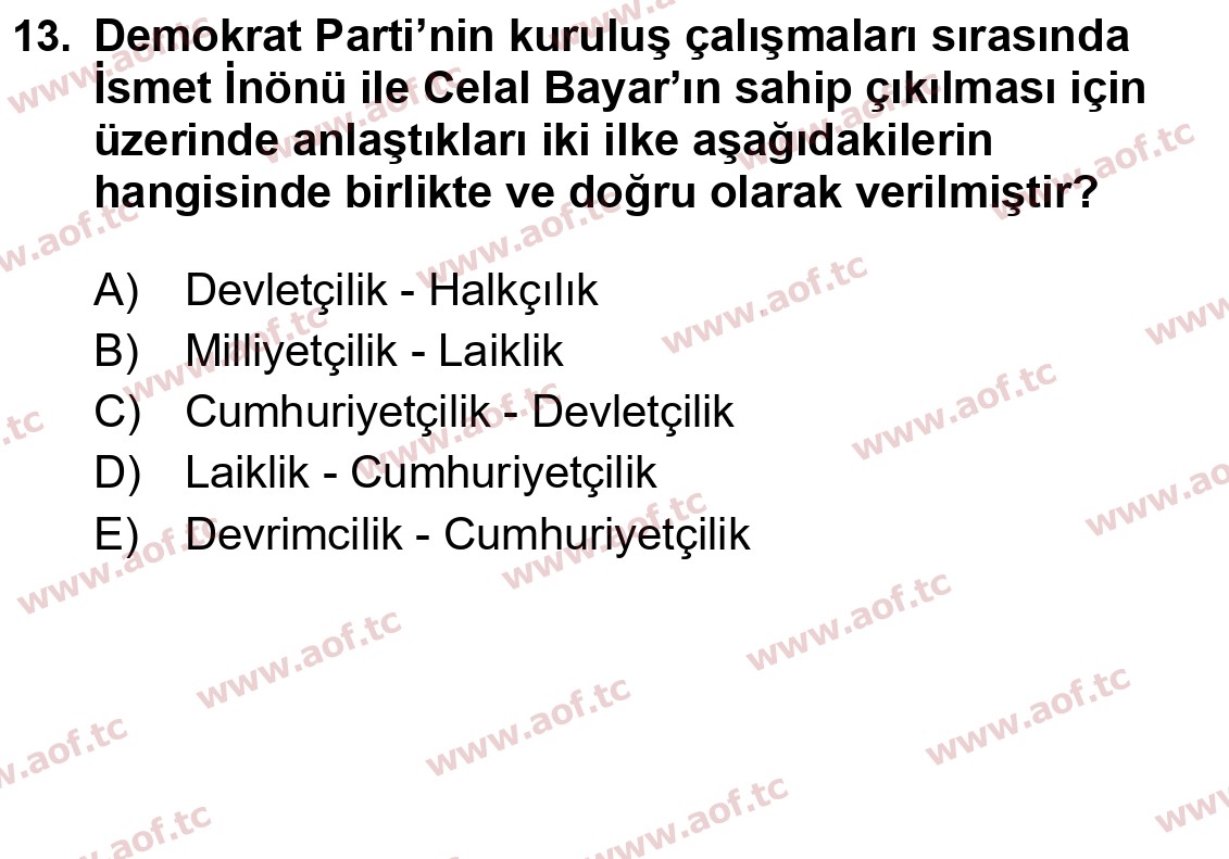 2020 Atatürk İlkeleri ve İnkılap Tarihi 2 Final 13. Çıkmış Sınav Sorusu