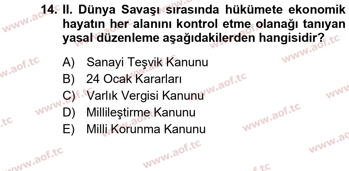 2020 Atatürk İlkeleri ve İnkılap Tarihi 2 Final 14. Çıkmış Sınav Sorusu