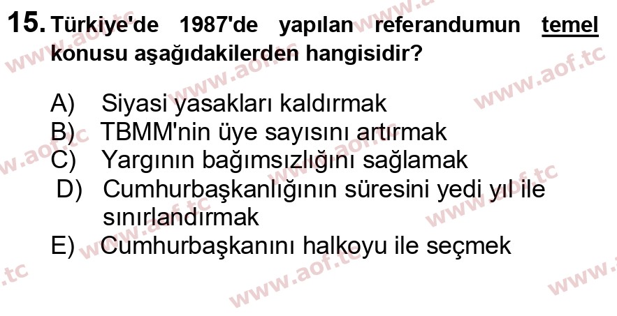 2020 Atatürk İlkeleri ve İnkılap Tarihi 2 Final 15. Çıkmış Sınav Sorusu