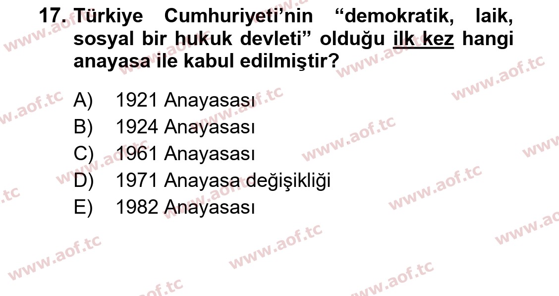 2020 Atatürk İlkeleri ve İnkılap Tarihi 2 Final 17. Çıkmış Sınav Sorusu