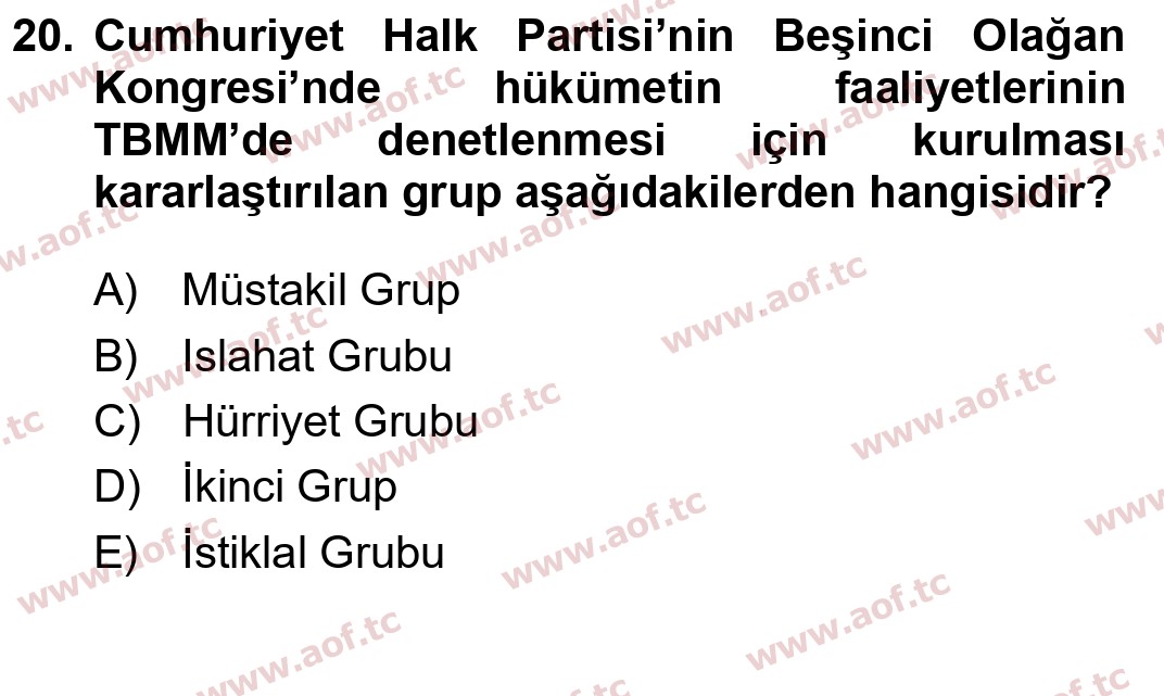 2020 Atatürk İlkeleri ve İnkılap Tarihi 2 Final 20. Çıkmış Sınav Sorusu