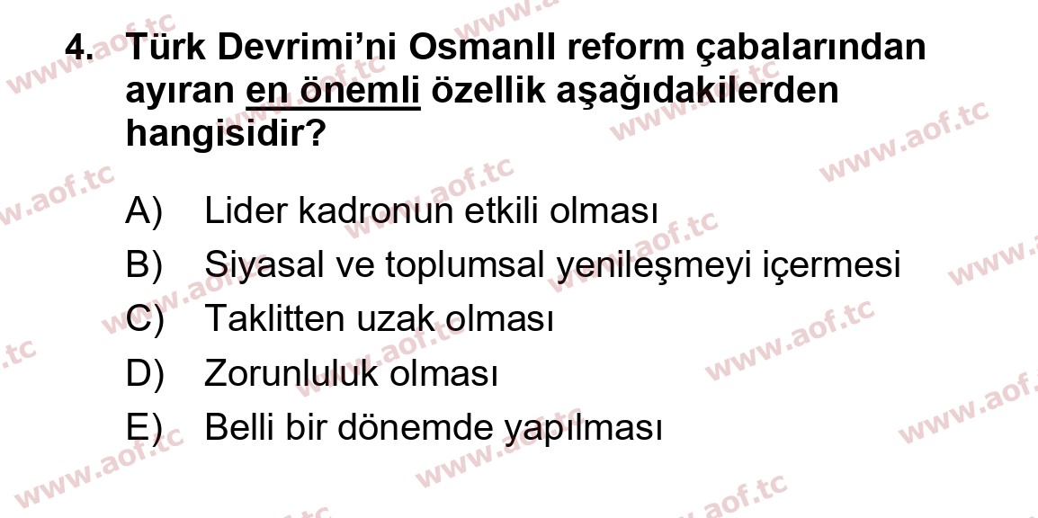 2020 Atatürk İlkeleri ve İnkılap Tarihi 2 Final 4. Çıkmış Sınav Sorusu
