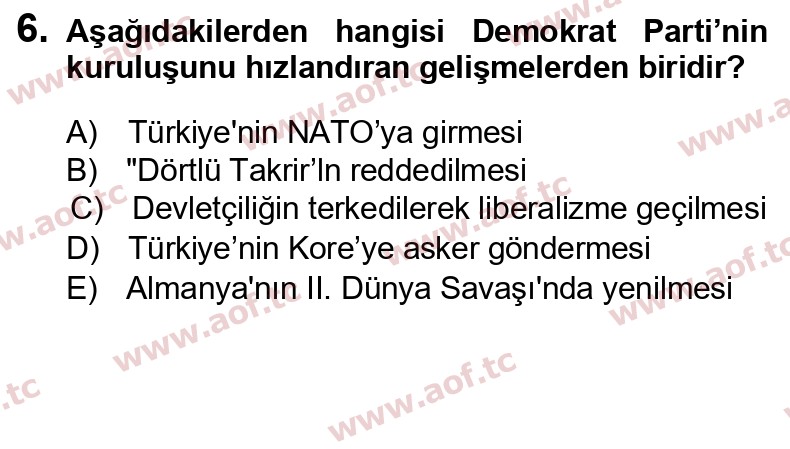 2020 Atatürk İlkeleri ve İnkılap Tarihi 2 Final 6. Çıkmış Sınav Sorusu
