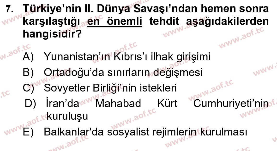 2020 Atatürk İlkeleri ve İnkılap Tarihi 2 Final 7. Çıkmış Sınav Sorusu