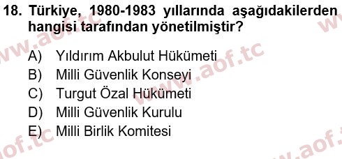 2020 Atatürk İlkeleri ve İnkılap Tarihi 2 Yaz Okulu 18. Çıkmış Sınav Sorusu