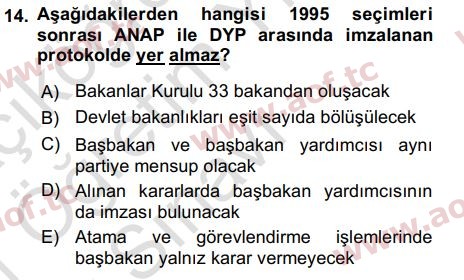 2021 Atatürk İlkeleri ve İnkılap Tarihi 2 Yaz Okulu 14. Çıkmış Sınav Sorusu
