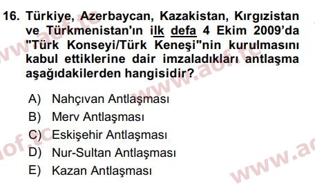2021 Atatürk İlkeleri ve İnkılap Tarihi 2 Yaz Okulu 16. Çıkmış Sınav Sorusu