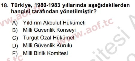 2021 Atatürk İlkeleri ve İnkılap Tarihi 2 Yaz Okulu 18. Çıkmış Sınav Sorusu