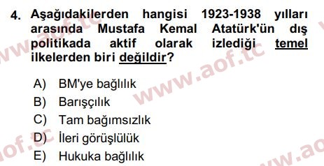 2021 Atatürk İlkeleri ve İnkılap Tarihi 2 Yaz Okulu 4. Çıkmış Sınav Sorusu